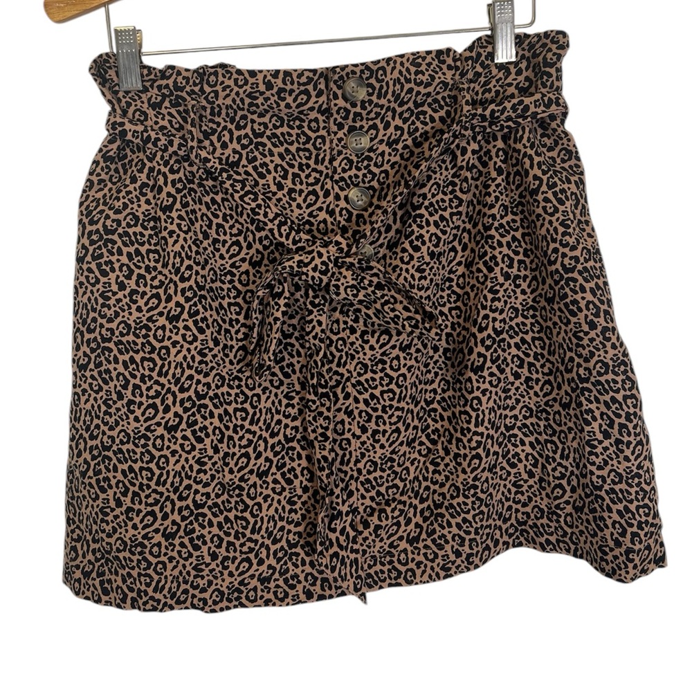 American Eagle Women's Brown and Black Leopard Print Belted Paperbag Mini Skirt